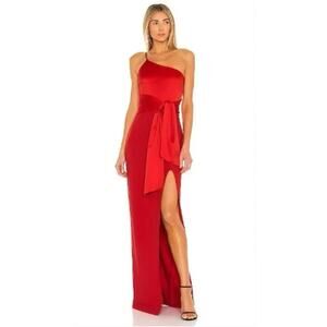 Likely red yara sash one shoulder maxi dress